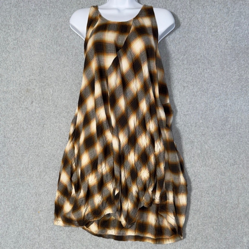 Thursday Island Mustard Plaid Asymmetrical Tunic dress Women's Size M